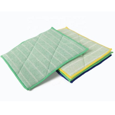 Green Kitchen Dishwash Cleaning Bamboo Microfiber Scouring Sponge Pad